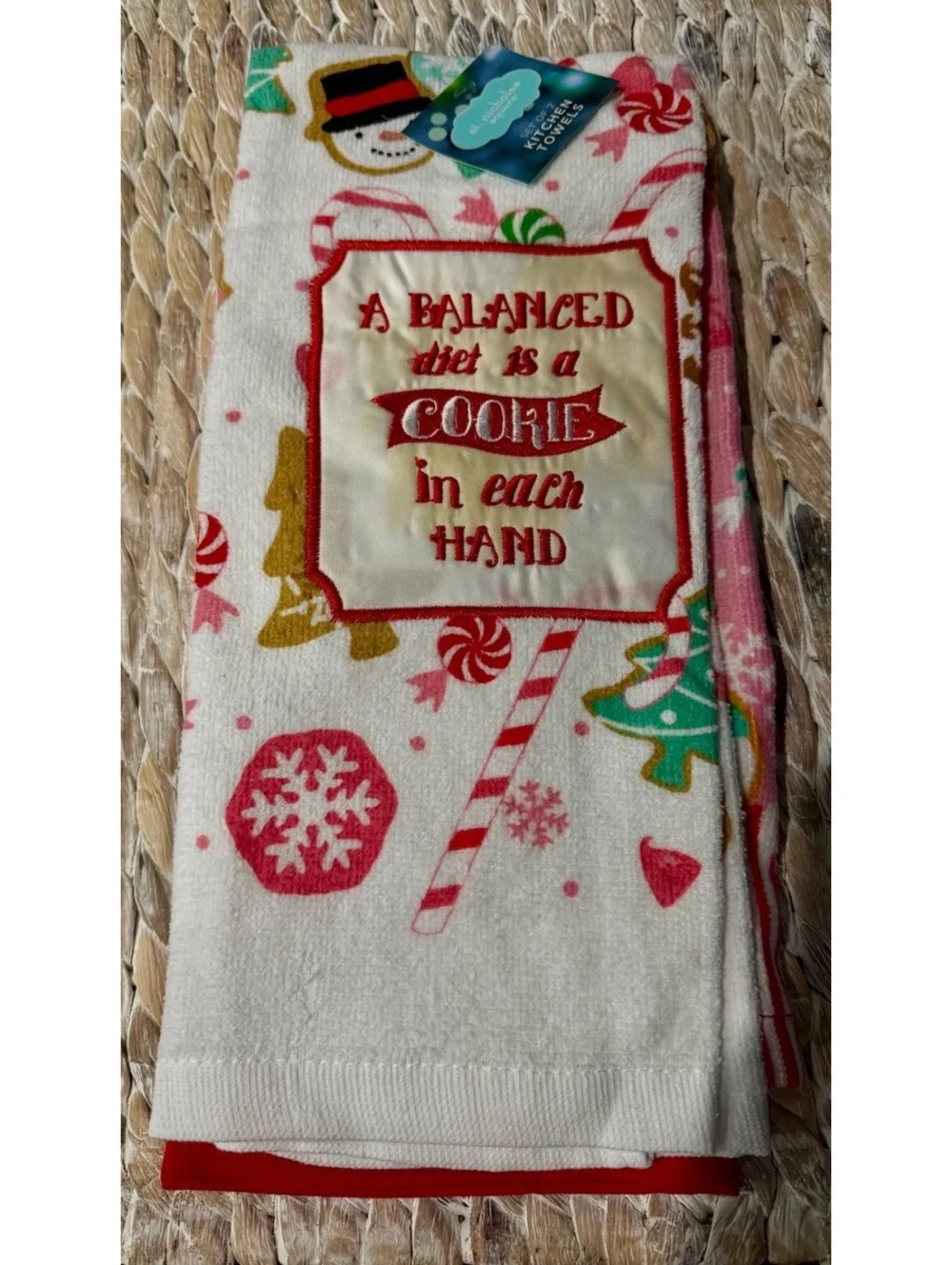 Set of 2 Christmas Holiday Kitchen Towels with Festive Snowman and Candy Designs